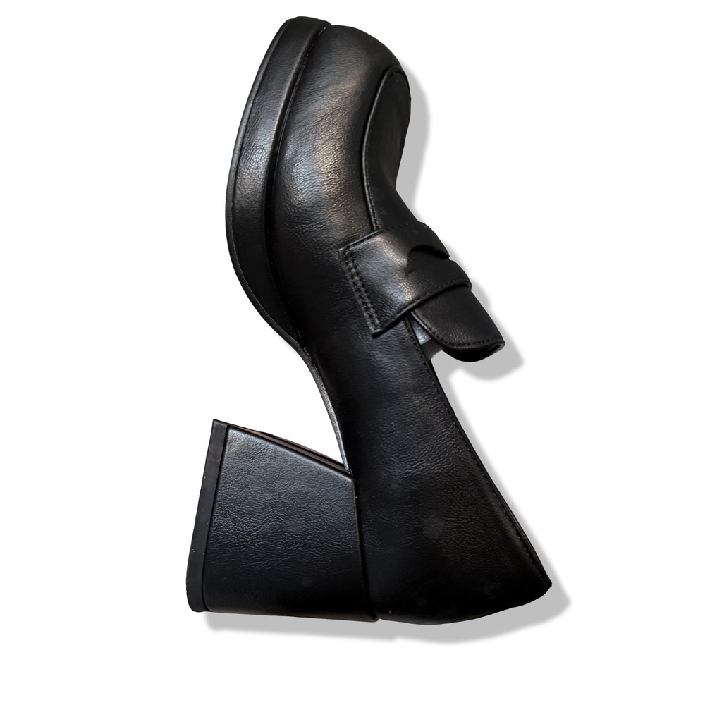 NIB Womens Black Platform Chunky Heel Loafer Shoes Square Toe Retro Style Sz 5 - Picture 11 of 13